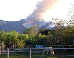 view of fire from my kitchen sink window